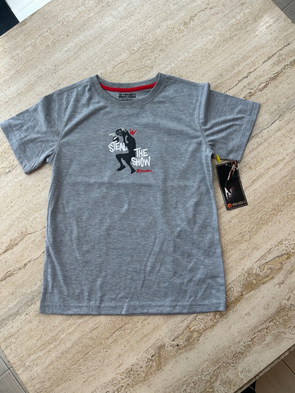 NEW 🆕 And1 Grey 'Steal The Show' Basketball Graphic Tee with back design 8 years